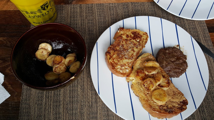French Toast with Peanut Butter and Sauteed Bananas