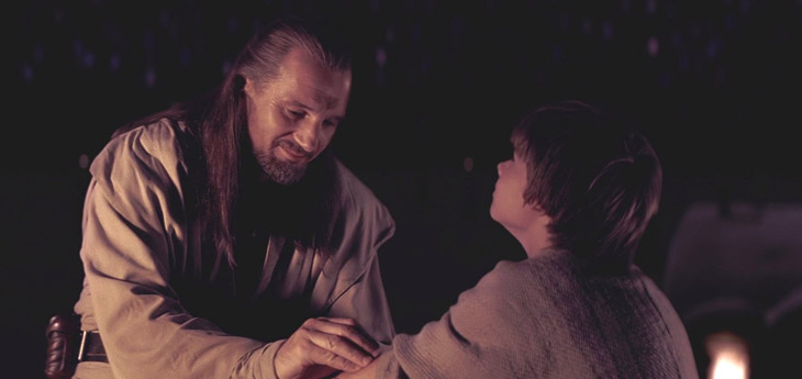 What are you doing Mr. Qui Gon? Oh, just trying to ruin the mystery of the force for everyone.